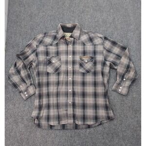 Jesse James West Coast Choppers Flannel Shirt Men XL Gray Plaid Pearl Snap Biker